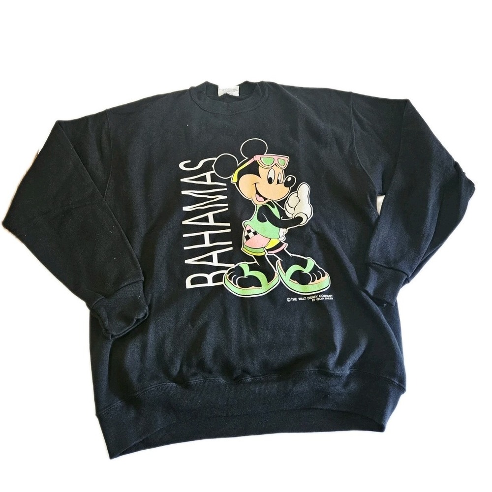 Vintage Disney Mickey Bahamas Vacation‎ Velva Sheen Black Retro Sweatshirt L
